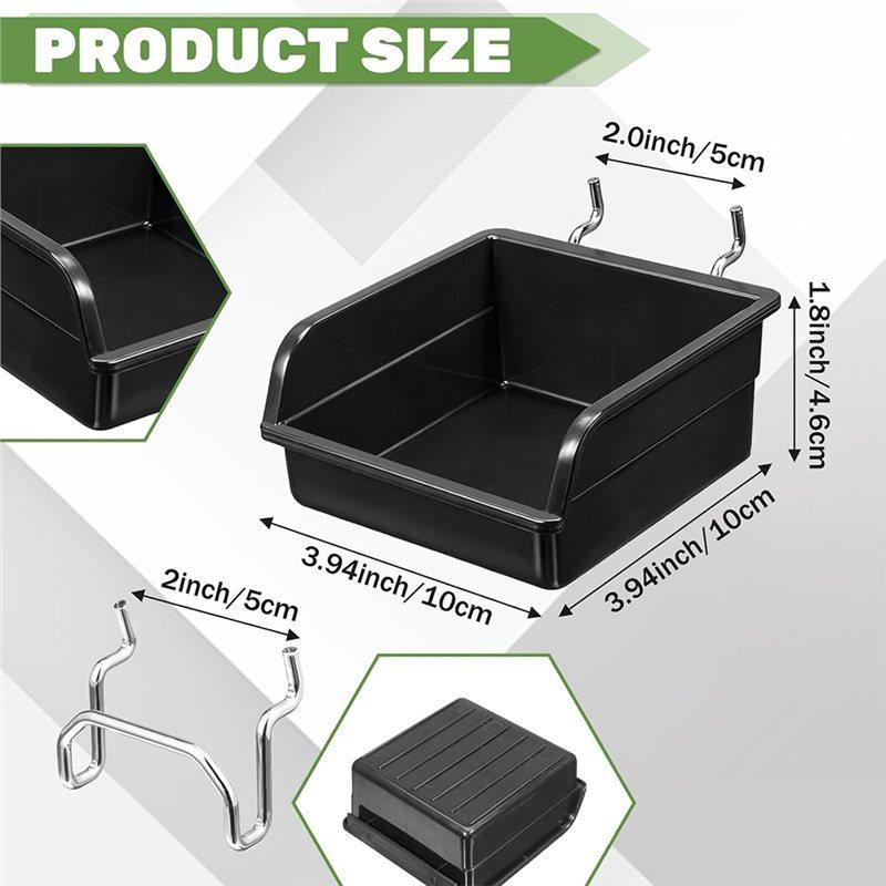 A74E-10 Black Pegboard Bins Plastic Storage Tools Organizer With Metal Hooks For Garage Workshop Craft Room Hardware Tools