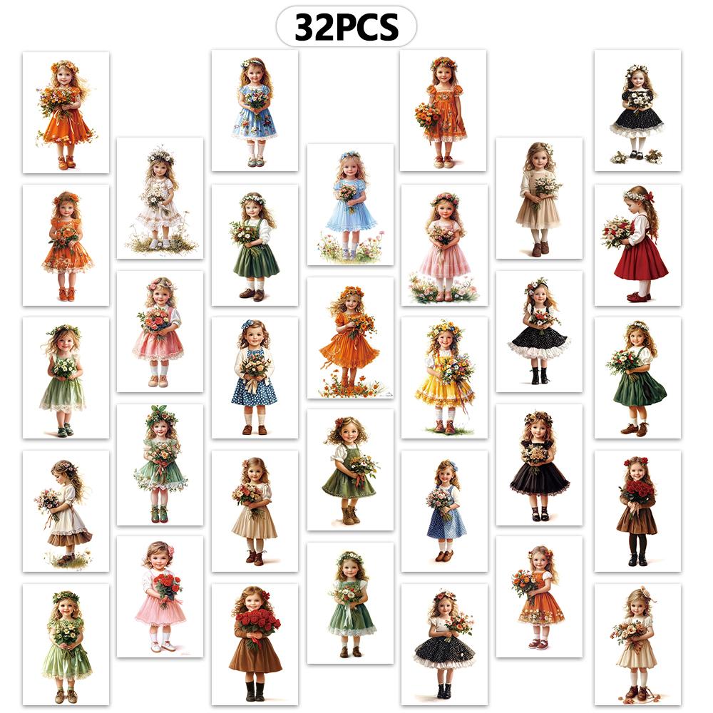 32 шт., милые открытки с девочками, мультяшные маленькие девочки, коллекция, наклейки на стену, почтовые открытки, поздравительные открытки, открытки для DIY, д