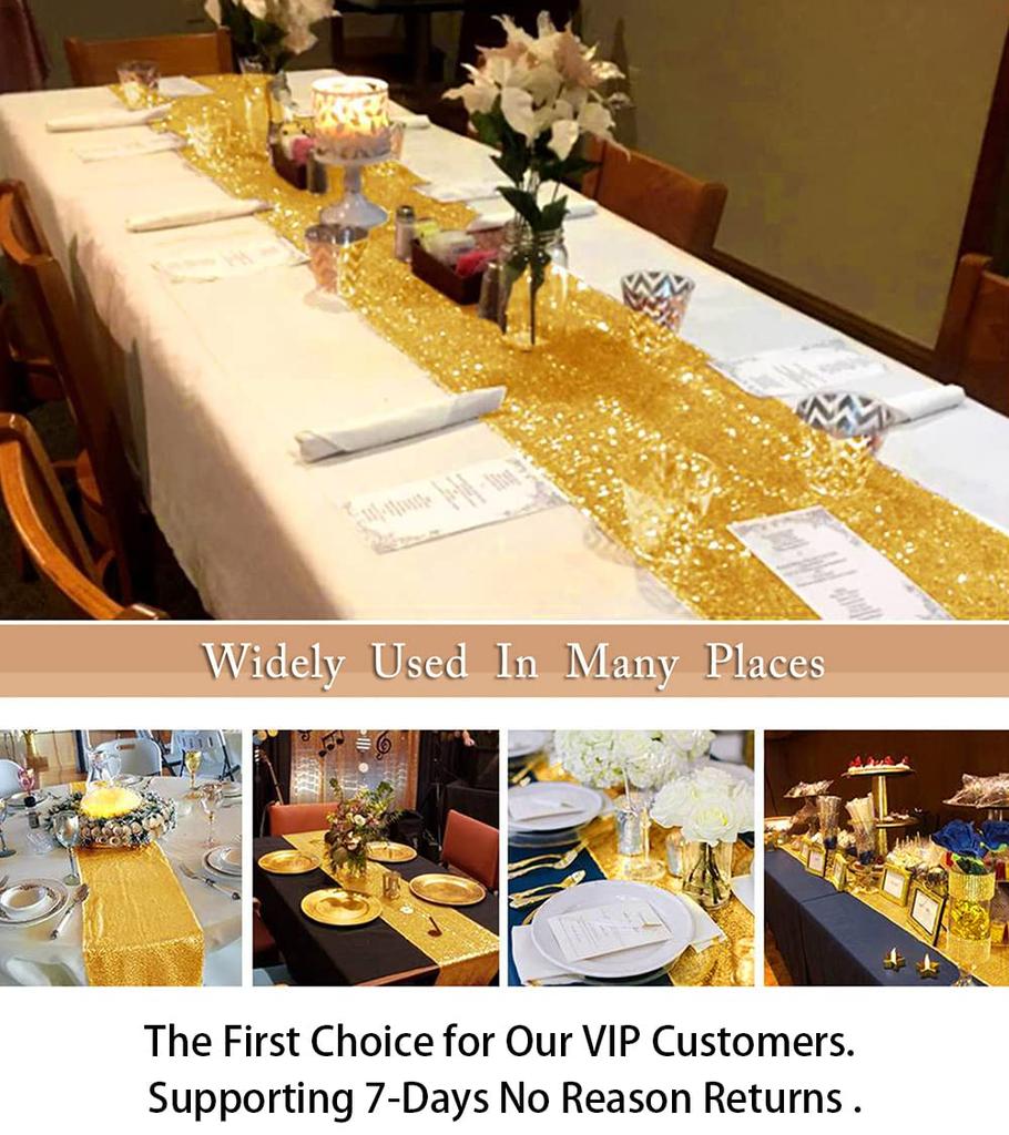 Bieżniki z cekinami Złoty bieżnik na imprezę Bieżnik z brokatem Długie obrusy na wesela Jesień