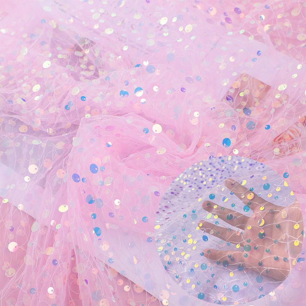59x17.7in Glitter Multicolor Sequin Mesh Fabric Fashion Embroidery Holographic Material For DIY Wedding Party Dresses Decoration