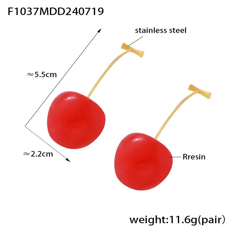 European & American Cherry Resin Stainless Steel Earrings for Women - Trendy & Creative Design