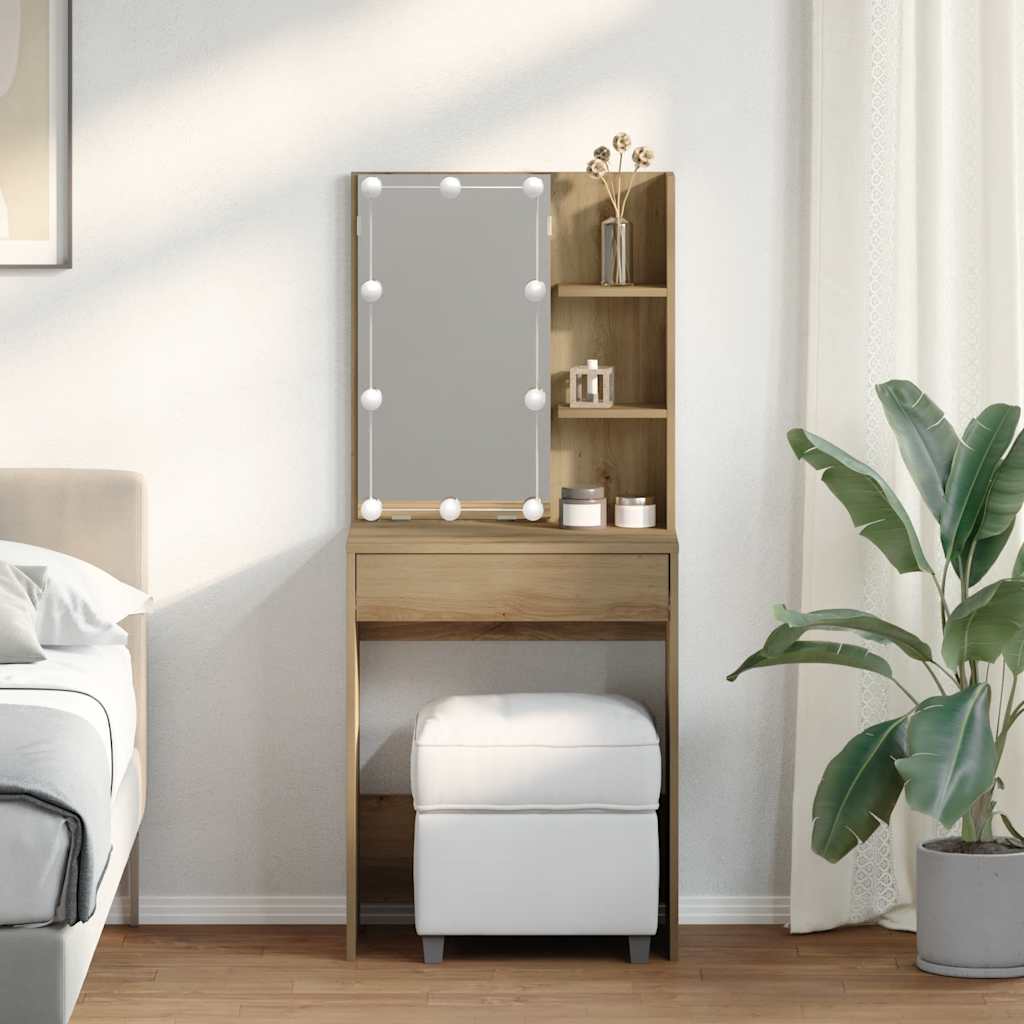 Makeup Table with LED Lights Artisan Oak 60 x 40 x 140 cm