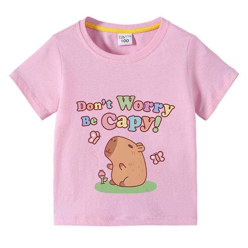 2026 New Capybara Girl Casual Top Boy Clothing Capybara Children s Funny Cotton T-Shirt Children s Short Sleeve Summer 100