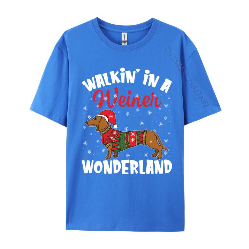 Walking In A Wiener Wonderland Funny Dachshund Christmas T-Shirts Vintage Cotton Tee Shirts Gift Idea Tops