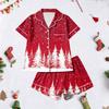 Women's 2 Piece Christmas Print Short Sleeve Set with Shorts, Holiday Casual Loungewear Outfit