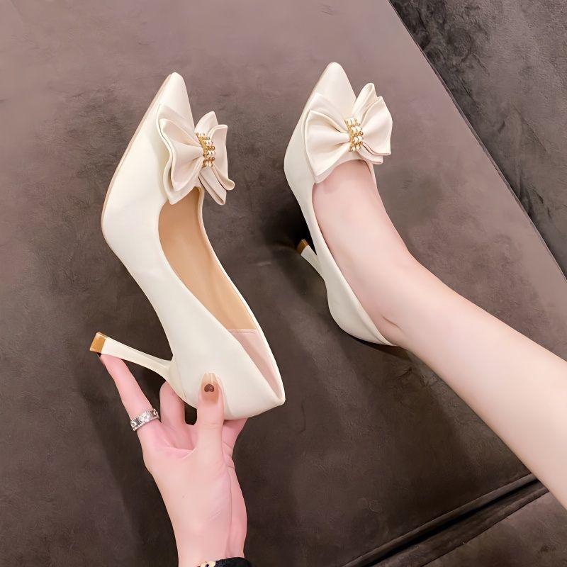 

Pointed single shoes women s new bow versatile professional high heels wedding shoes simple trend 40