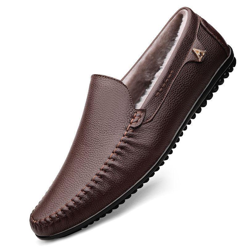 

Мужские лоферы слипоны из натуральной кожи в британском стиле - Мягкая подошва и верх, В наличии 45