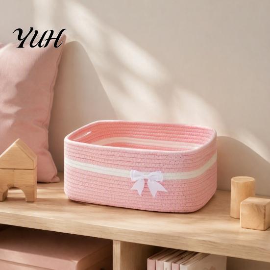 Portable Gift Baskets for Christmas Cotton Woven Storage Basket, Square Desktop Organizer, Soft Thread Bins Home Organization Space Saving Decorative