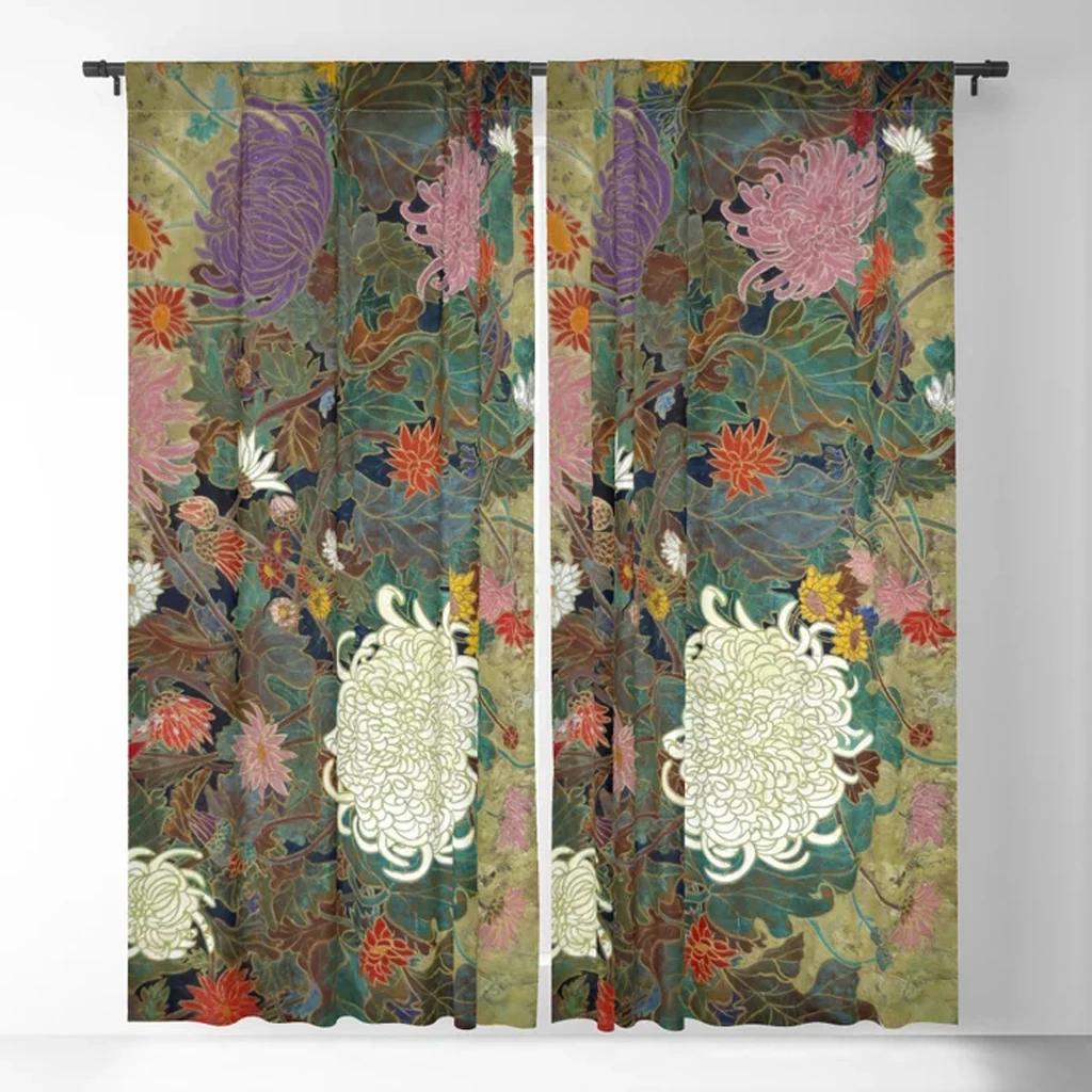 Wildflower Bouquet Botanical Floral Window Curtains for Dining Area Living Room Modern Curtain for Living Room