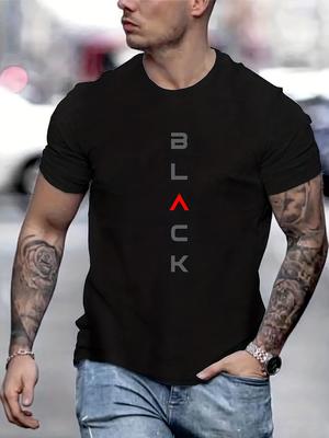 Herren Sommer Casual Loose Size 100% Baumwolle Schwarz Print Rundhals Kurzarm T-Shirt Top