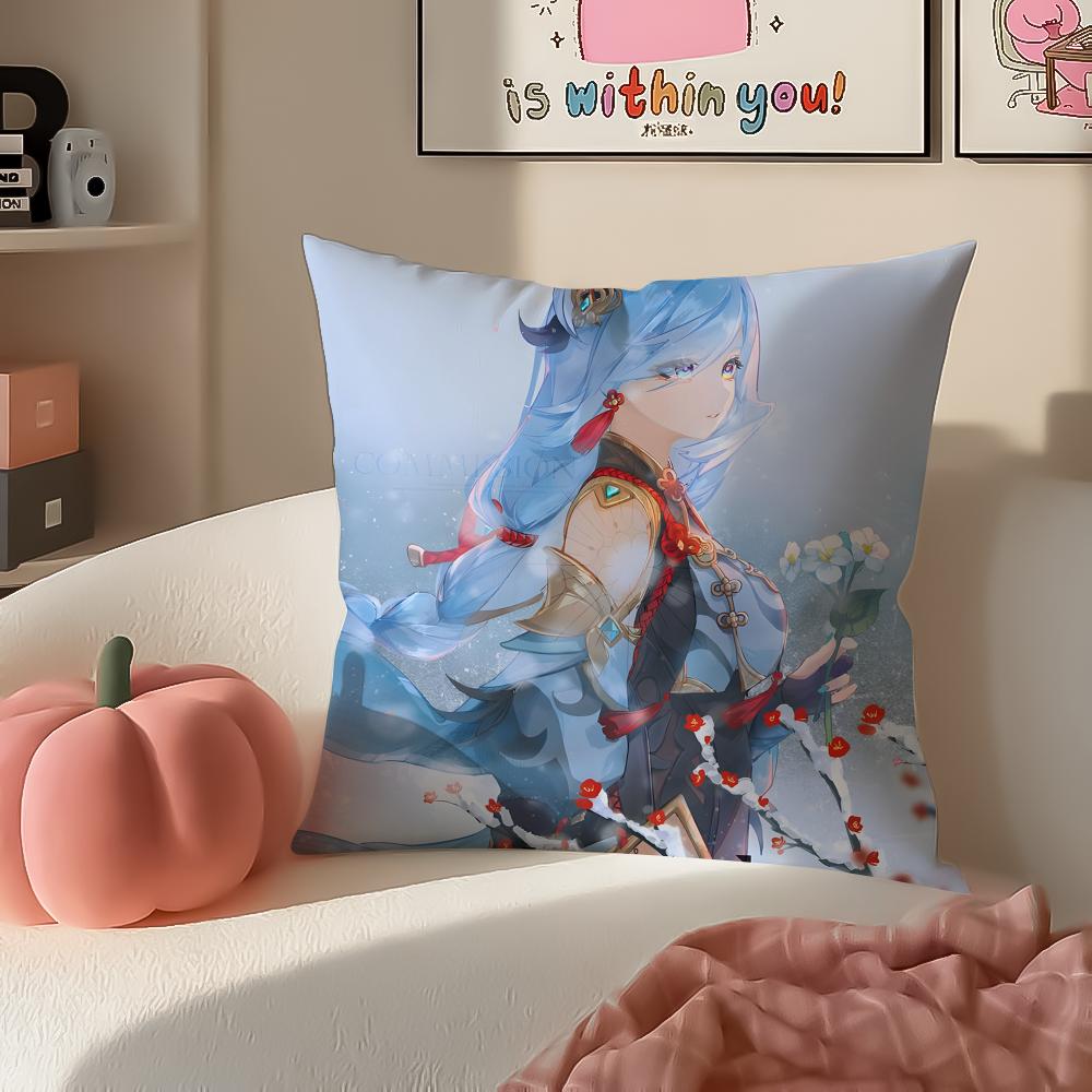 Game Genshin ShenHe Cushion Cover Pillowcase Short Plush Invisible zipper Room Sofa Cushion Cover