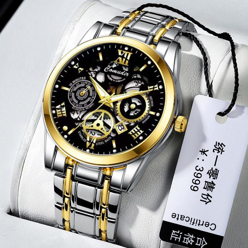 Hollow men s watch men s calendar fashion quartz watch shrimp skin