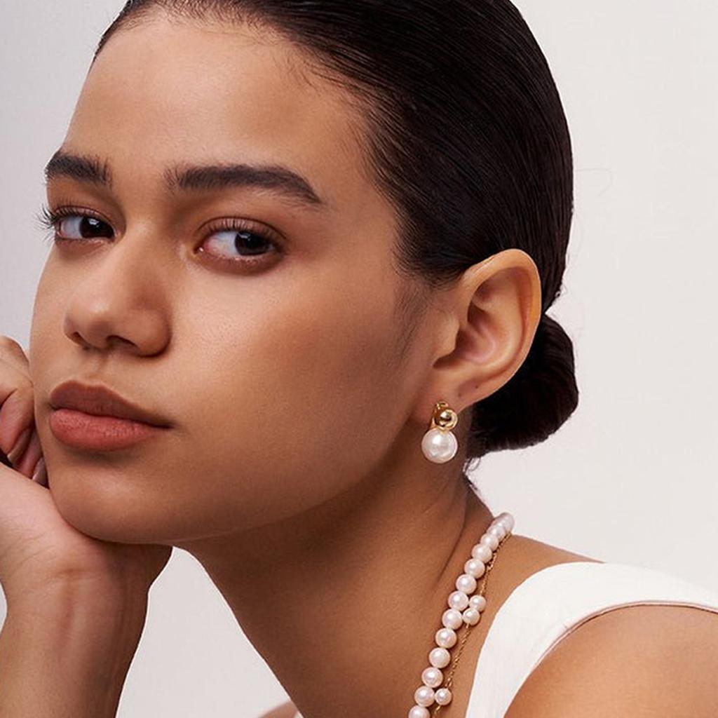 Yori Elegant Imitation Pearls Stainless Steel Round Ball Drop Earrings Temperament Metal Charm Stylish Jewelry Gift