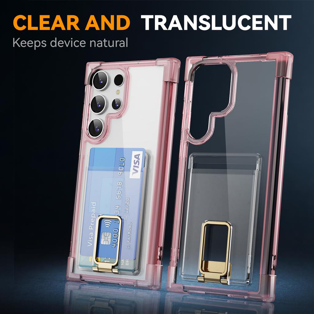For Samsung Galaxy S23 Ultra Case Reinforced Corners TPU+Acrylic Phone Cover with Kickstand Card Holder