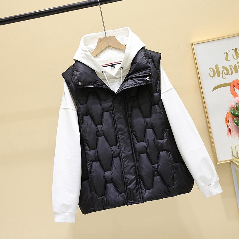Cotton Vest Women's Short Stand-up Collar Rhombus Autumn and Winter New Korean Version Cotton Vest Cotton Vest Jacket Fashion Cotton Vest