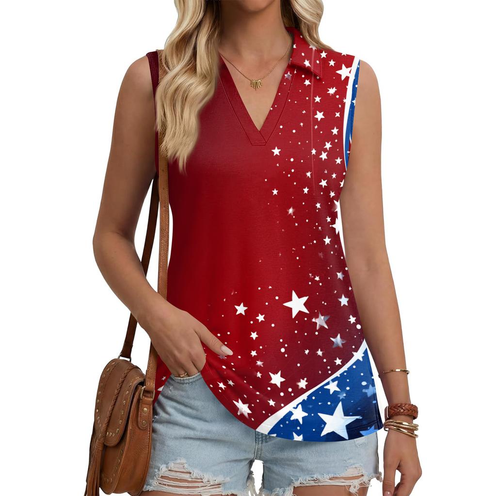 Women's Fashion Casual Lapel Sleeveless Color Shirt Women's V-Neck Up Tops