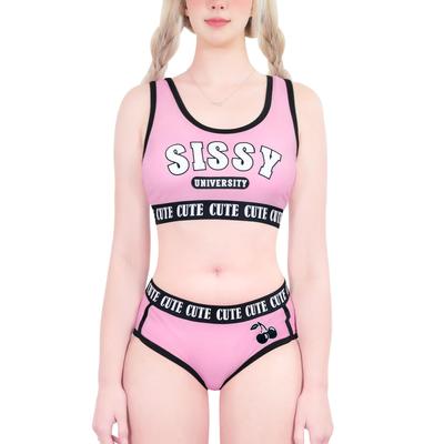 [LittleForBig] Unisex 2-Piece Bralette Set (Sissy Girls' Night Out) Cotton Camisole and Panties, Pink, Size M