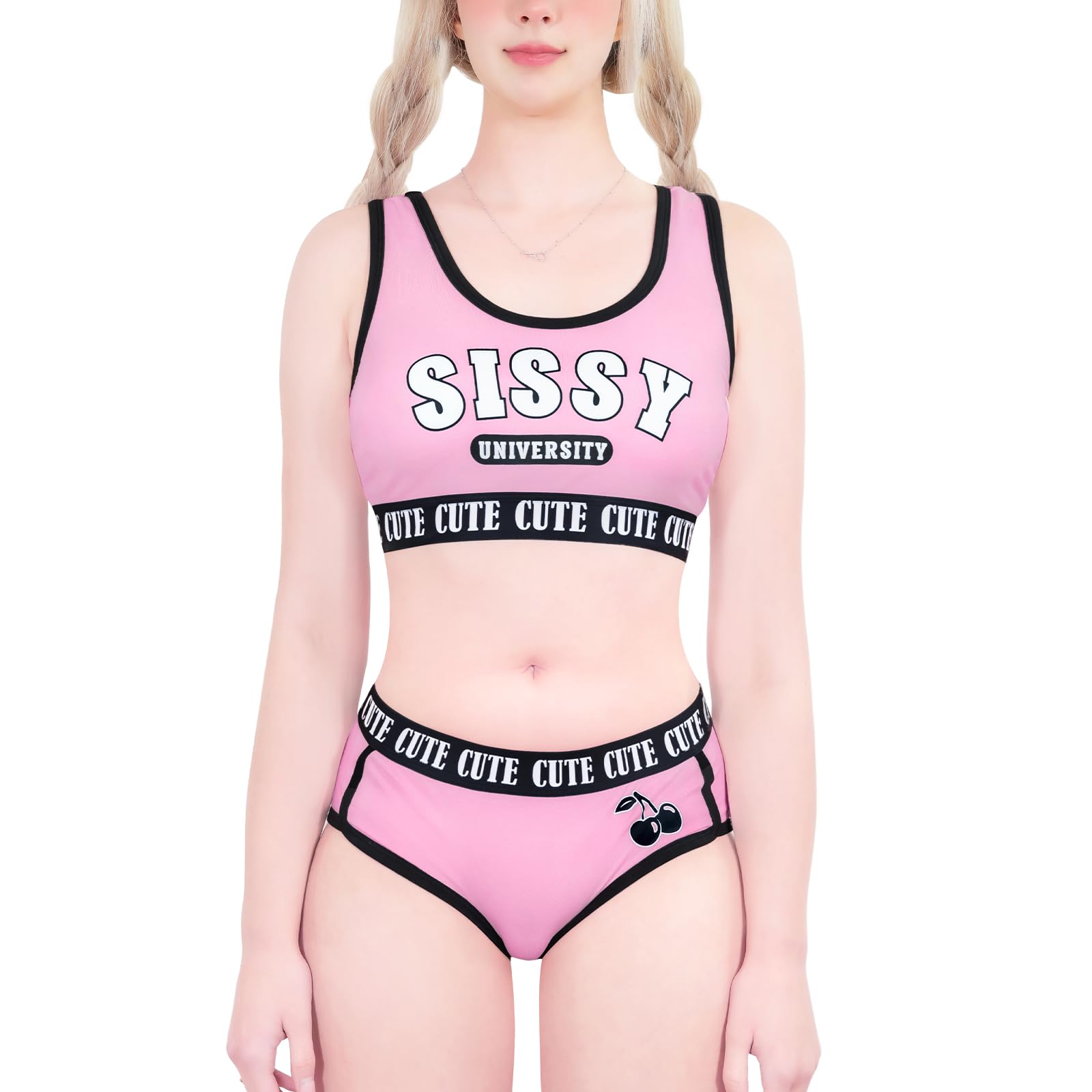 

Unisex Bralette Set Night Cotton Camisole and Size L [LittleForBig] 2-Piece (Sissy Girls Out) Panties, Pink,