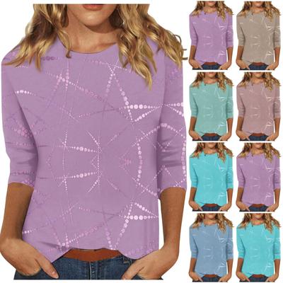 Women's Fashion Daily Versatile Casual O-Neck Three Quarter Sleeve Printed Top