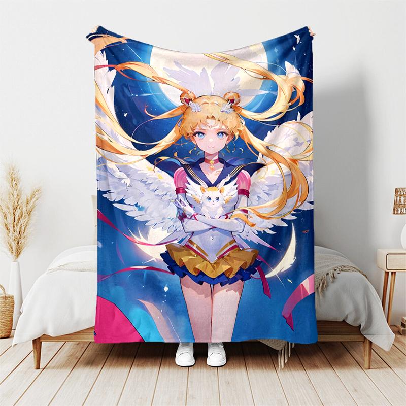 1pc Blanket Sailor Moon1 Print Design, Lightweight Blanket for Sofa, Bed- Soft &Warm, Gift for All Seasons Like Christmas, Halloween