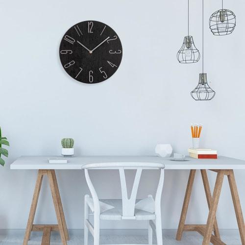 Silent, Nordic-inspired, 30cm, Simple, Radio-Controlled Wall Clock (Dark Brown)