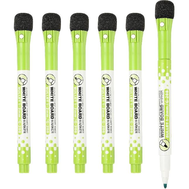 PATIKIL Magnetic Whiteboard Pen, Fine Tip Dry Erase Yellow White Board Markers with Eraser Whiteboard Calendar Supplies for Classroom Office, 6 Pcs, зелёный