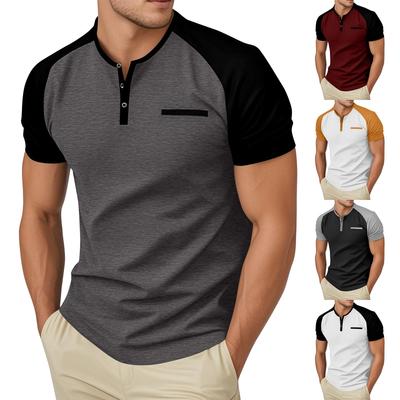 Men's Summer Colorblock Retro Plug-in Short Sleeve Tops Men's Casual Fashion Tops