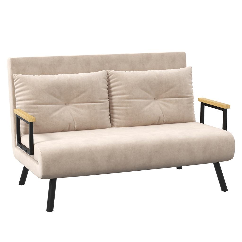 Sleeper Sofa 2-Seater Sofa Velvet Sofa, sleep function, incl. 2 cushions, velvet look, Natural + Beige + Black