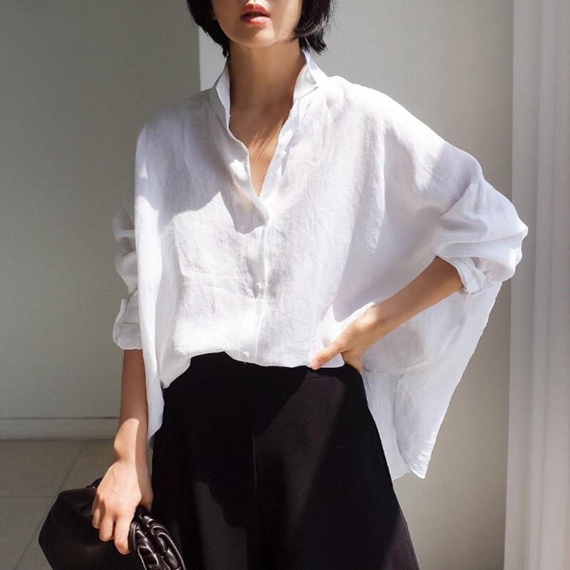 

Johnature корейские простые женские топы весна лето повседневные свободные однотонные рубашки нерегулярной формы с крыльями летучей мыши