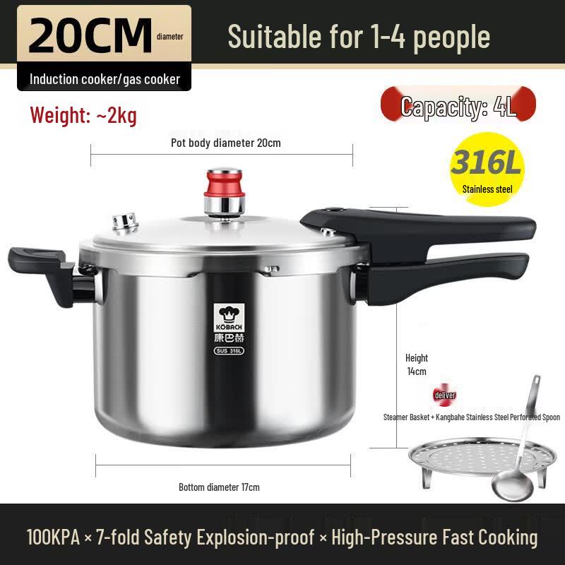 

OLOEY 316L Stainless Steel Induction Pressure Cooker 4L