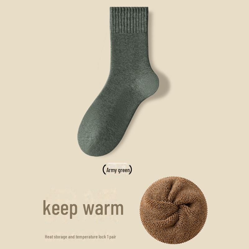 Men's Thick Wool Mid-Tube Terry Socks - Warm, Velvet-Lined, Cold-Resistant for Autumn and Winter