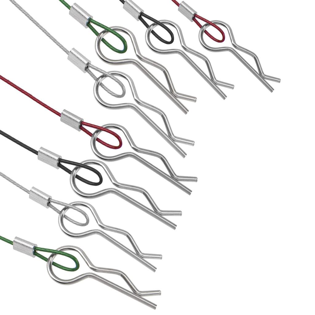 Metal Clip R Pin Rod with Steel Cord for RC Body Compatible with and Scale Traxxas HSP Arrma Axial Redcat RC and Crawlers 8-Piece Anti-Lost Housing,