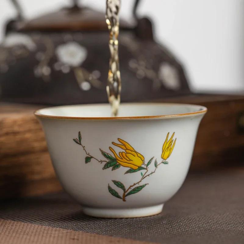 Chinese Ru Kiln Teacup Travel Personal Meditation Cup Handmade Ceramic Tea Bowl Pu'er Master Cup Household Tea Set 100ml