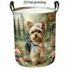 1pc Laundry Basket, Cute Yorkshire Terrier Wearing Scarf Pattern Dirty Clothes Basket, Foldable Storage Bin for Home, Laundry Organizer for Bedroom Or