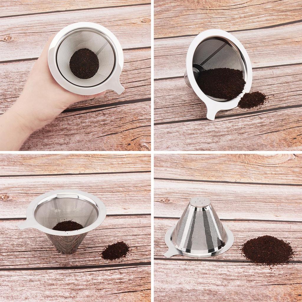 Pour Over Reusable Paperless Double  Mesh Design Coffee Filter for 1-2 Cups, Stainless Steel Cone Coffee Dripper