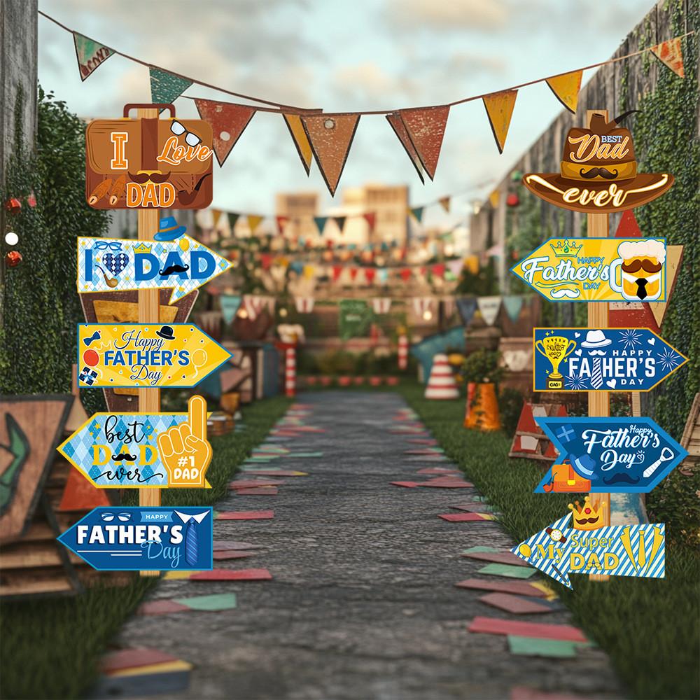 Father Day Themed Paper Wooden Stakes Directional Signs Party Scenes Props Decor