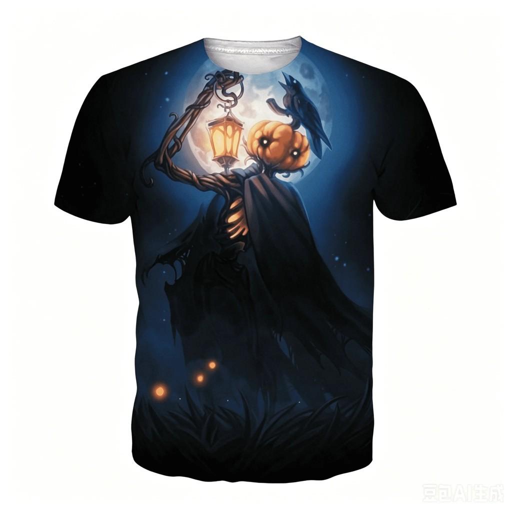 Kids Short Sleeve Tee Ghost Face Pumpkin 3D Print Round Neck For Halloween Party Daily Summer Play
