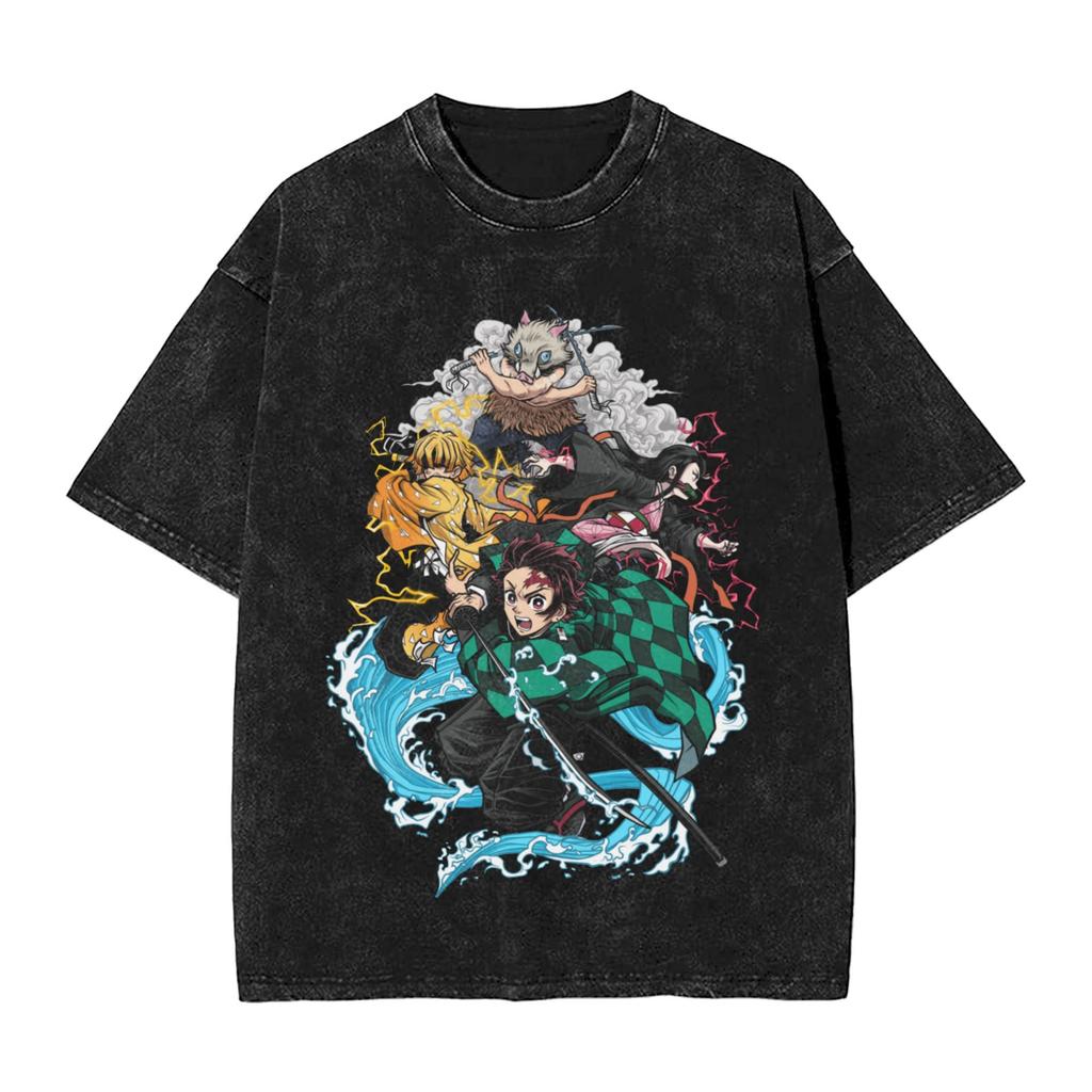 Anime Demon Slayer Hashibira Inosuke Graphic T Shirt Men Women Cotton Tshirts Vintage Washed Tee Harajuku Male Casual T-shirts