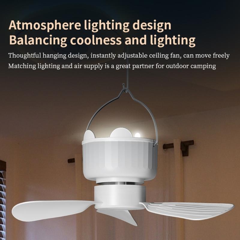 Compactly DC5V Hanging Fan Remote Operated 3Wind Gears Ceiling Fan Quiet Cooling For Home Camping Bed Tent Space