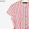 ZANZEA Women Short Sleeve Blouse and Long Skirts Stripe Print Two Piece Suit Sets