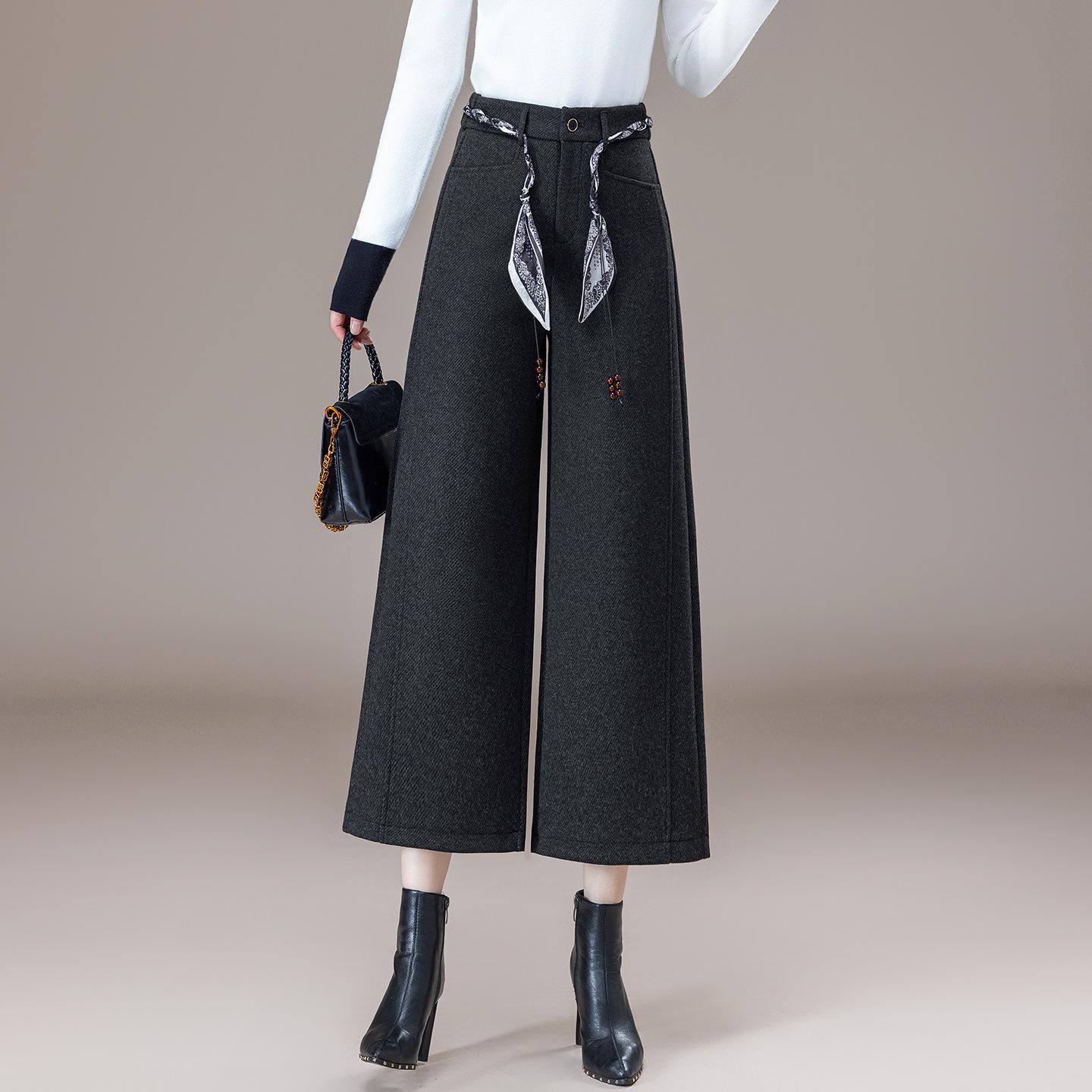 

Chic Wool Wide-Leg Pants: 2025 Autumn High-Waisted, Nine-Point Straight-Leg for a Versatile and Slimming Commute Look L темно-сірий
