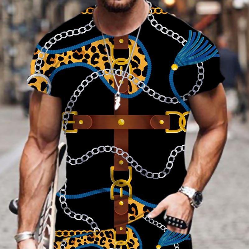 

Летний топ с круглым вырезом и 3D-принтом леопарда, модная повседневная мужская футболка с коротким рукавом M