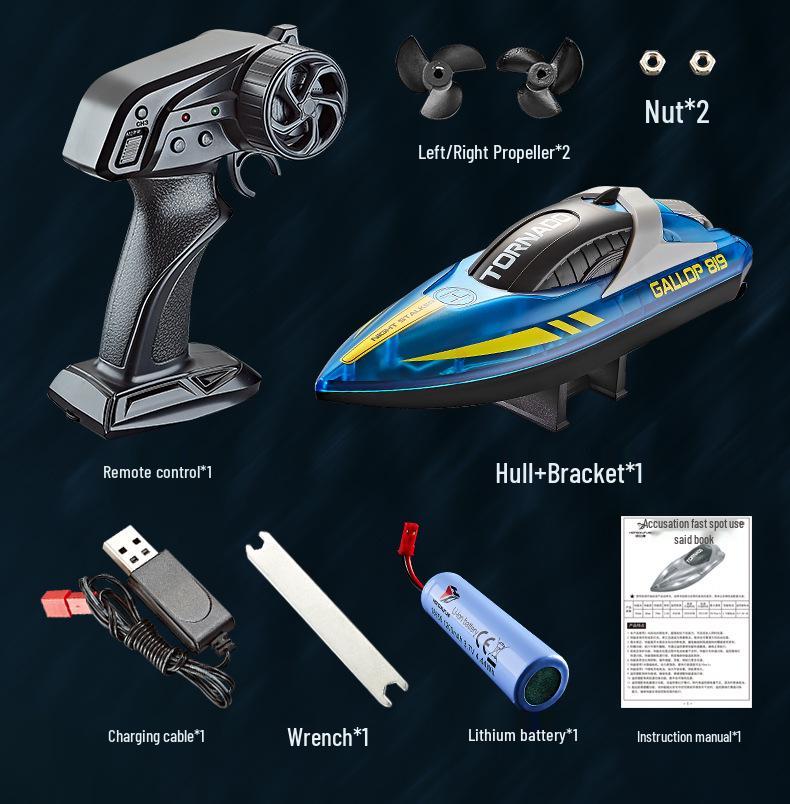 HJ819 Remote Control Speedboat: High-Speed, Rechargeable 2.4G RC Boat with LED Lights, Perfect for Kids