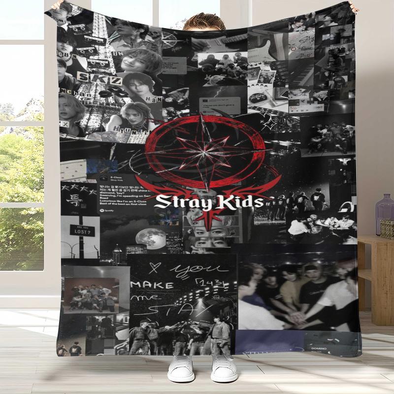 HD Stray Kids Kpop Star Flannel Blanket,Ultra Soft Warm Plush Throw for Home Bedroom Bed Sofa Cover Camping Picnic gift