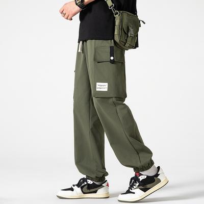 Pantalon de travail pour homme Pantalon d'extérieur pour homme Cravate Sports Pantalon pour homme Ample Décontracté Jambe large Grande poche Cordon de serrage