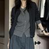 Korean Style 100% Wool Color Block Women's Layered Knit Cardigan – High-End Lazy Style Round Neck Sweater.