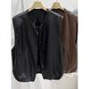 Women's Fall Winter Casual Brown Faux Leather Button Down Vest