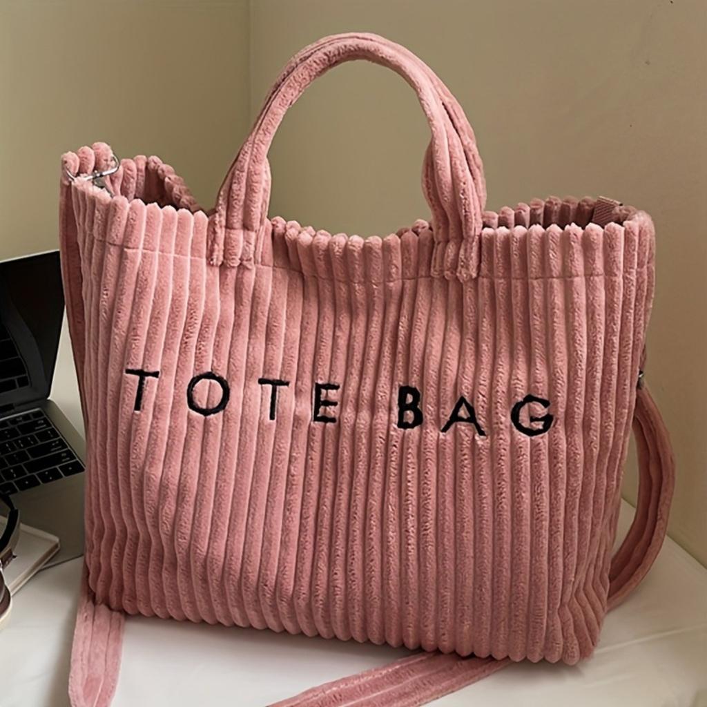 Schultertasche mit großem Fassungsvermögen, Damen-Schultertasche, Beliebte und vielseitige gestreifte Samt-Damentasche, Tragetasche mit Buchstaben