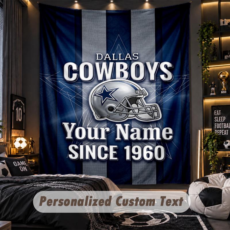 TapestryDallas Cowboys Custom Name Text Personalized Wall Hanging Tapestry Home Wall Decor