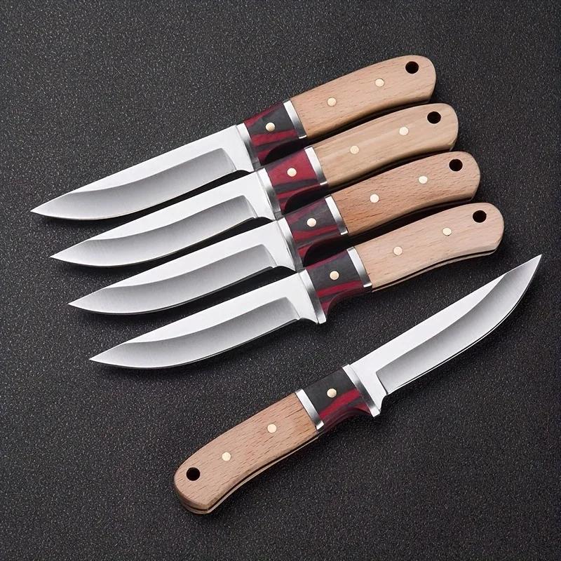 1pc Solid Wood Multi-use Stainless Steel Fruit Knife Chef's Knife Meat Knife Cut Steak Knife